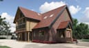 remodel UK home external 3d model, render cgi UK building front, off grid house