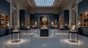 design 3d art gallery interior, 3d museum exhibition render, metaverse and nft