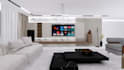 design modern 3d TV wall units with wood slats rendering