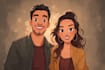 illustrate a romantic couple cartoon portrait