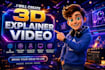 create 3d animation video, 3d character, pixar style 3d animation, 3d explainer