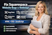 fix squarespace website bugs custom code HTML CSS redesign