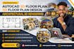 do autocad 2d floor plan, 3d floor plan design and architectural 3d rendering