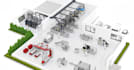 create industrial 3d factory visualization,stainless steel equipment layout,cgi