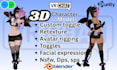 edit vrchat avatar, furry, retexture, rig, add toggles  and optimize for unity
