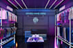 redesign 3d store complex interior, clothing racks, apparel area, cgi cityscape