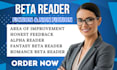 beta read manuscript, provide constructive feedback as developmental book editor