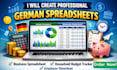create german business spreadsheet, household spreadsheet, employee timesheet