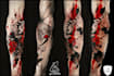 do premium trash polka design , sleeve tattoo