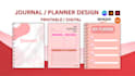 design canva printable journal, workbook minimalist digital planner notebook kdp