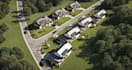 develop modern suburban area, residential complex design, 3d townhouse rendering