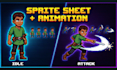 create rpg pixel art character sprite sheet with idle walk and attack animation