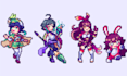 create pixel character design, pixel game art, game sprites, 8bit 16bit 32bit