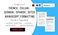 design, format french, spanish, italian,  dutch manuscript, book layout design