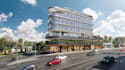 render commercial building concept, retail frontage design, site plan 3d visual