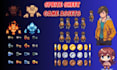 create pixel art character, sprite sheet, animation in 8bit, 16bit, 32bit