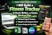 create workout planner, fitness tracker spreadsheet and notion