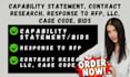 capability statement, contract research, response to rfp, llc, cage code, bids