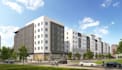 revit 3d multi unit apartment building, commercial architecture render,hardscape
