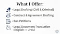 do legal drafting, contract writing and english urdu translation