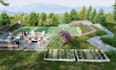 design modern backyard landscape, garden, pool, patio, deck with 3d rendering