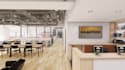 revamp 3d modern office, open plan interior layout, co working space rendering