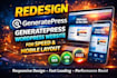 redesign generatepress wordpress website for speed and mobile layout