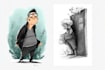 draw a cartoon character in a funny sketch