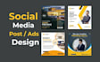 design 10 social media posts, business card, flyer, cover, brochure design