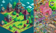 pixel art isometric character sprite, scenarios game map, background game asset