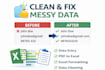 clean, format and fix messy excel or CSV data professionally