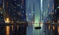 design a futuristic cyberpunk city environment