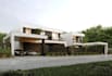 visualize cgi duplex house,parallel living,outdoor lounge,carport,garden render