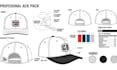 design cap, hat tech pack, trucker, bucket hat, dad, flat sketch with 3d mockup