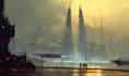 draw a dark cyberpunk city with rain