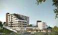 renewing 3d downtown area,high density development,tiered terraces,aerial render