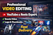 professionally edit your youtube videos, reels,