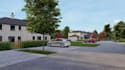 buildup modern suburban building, residential housing development, cgi rendering