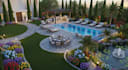 design backyard frontyard landscape patio garden pool and 3d rendering