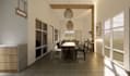 design small space 3d family store interior,dining area decor,bar counter render