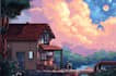 create pixel art background, landscape, illustration