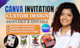 design editable canva invitation birthday invitation wedding invitation template