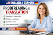 human proofreading english german subtitle fast transcript website translation