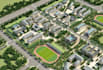 render 3d aerial view academic campus,community development,cgi urban masterplan