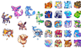do custom fakemon pokemon style sprite, pixel art monster, trainer sprite sheet