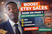 boost etsy sales with SEO, facebook ads, google ads and pinterest marketing