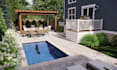 backyard landscape design, 3d rendering, pool patio design, landscape architect
