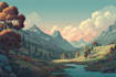 illustrate beautiful flat landscape illustration art
