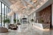 photorealistic lobby interior render, reception design, house interior lighting