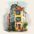 draw house illustration watercolor style